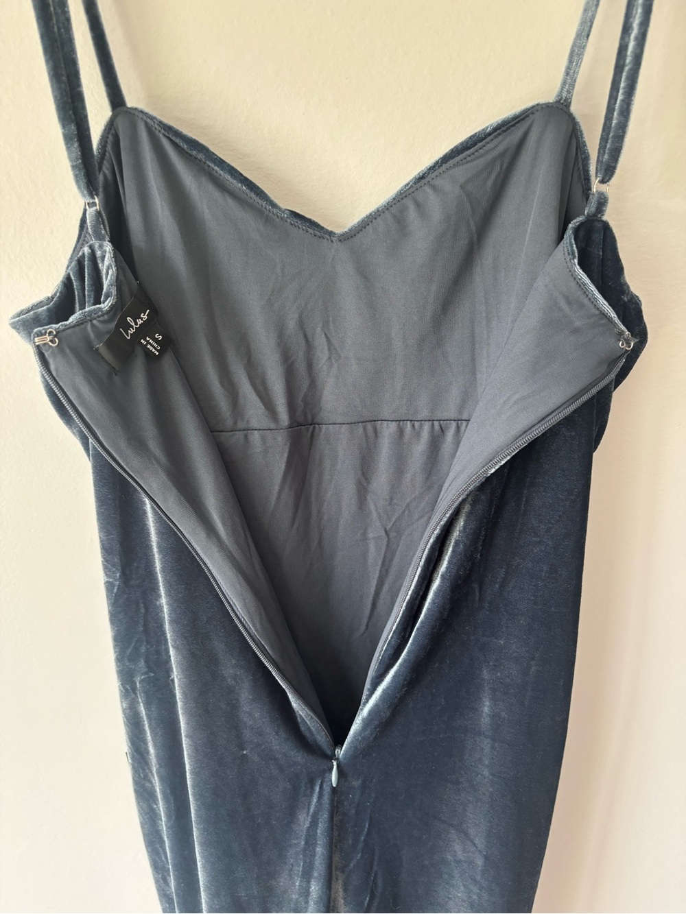 Lulus Plush Personality Slate Blue Velvet Ruched Bodycon Midi Dress Formal - Picture 11 of 13